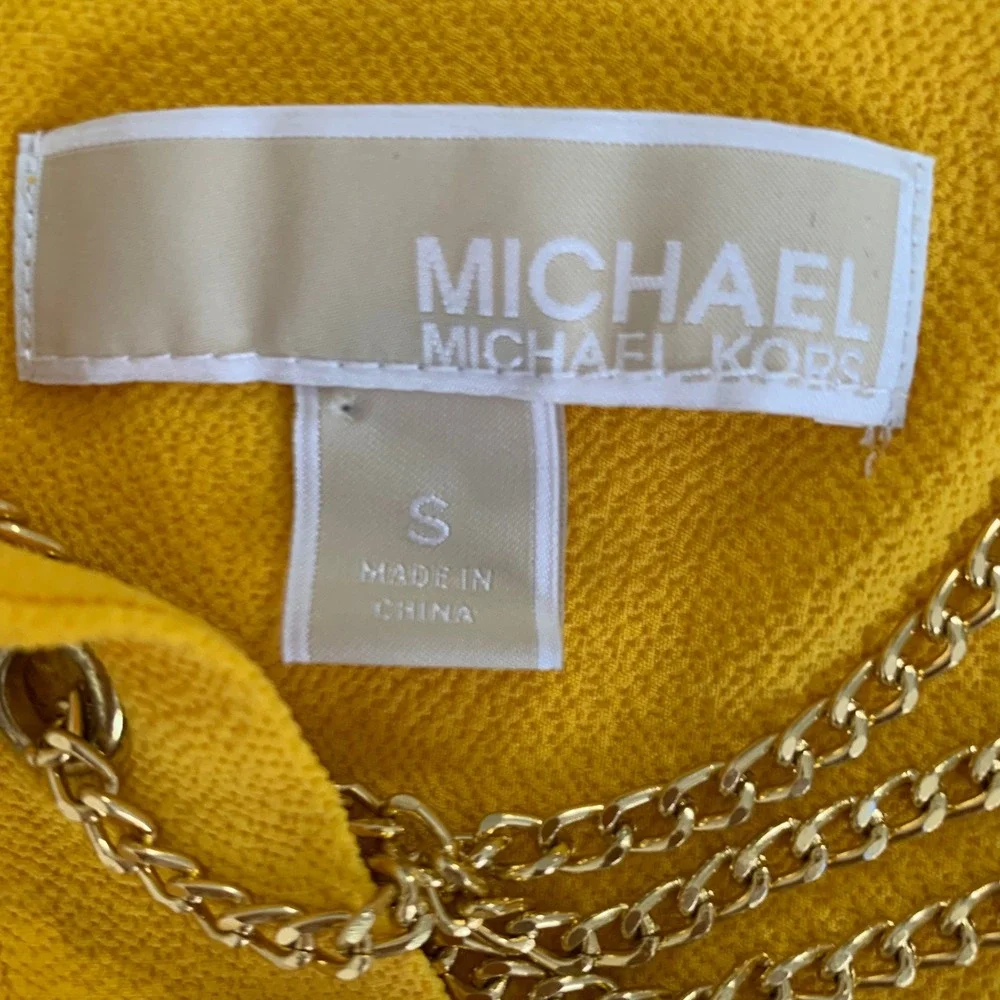 Michael Kors Shift Dress Womens S Yellow Gold Chain Lace Up Quiet Luxury Resort